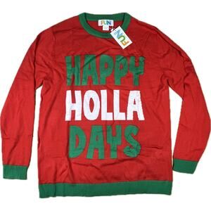 NWT FUN Happy Holla Days Christmas Sweater Red Green Ugly Holiday Party Mens M